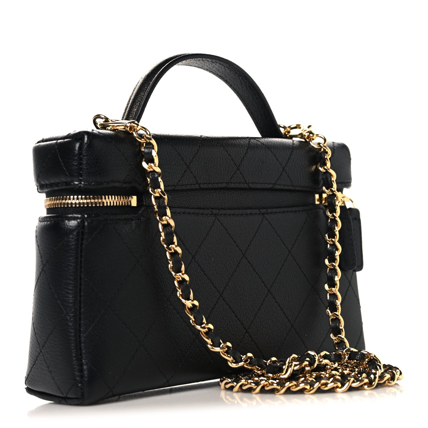 Chanel Goatskin Stitched Top Handle Slim Vanity With Chain Black 3 of 11