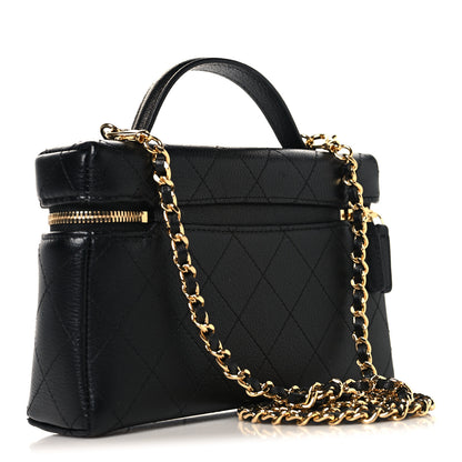 Chanel Goatskin Stitched Top Handle Slim Vanity With Chain Black 3 of 11
