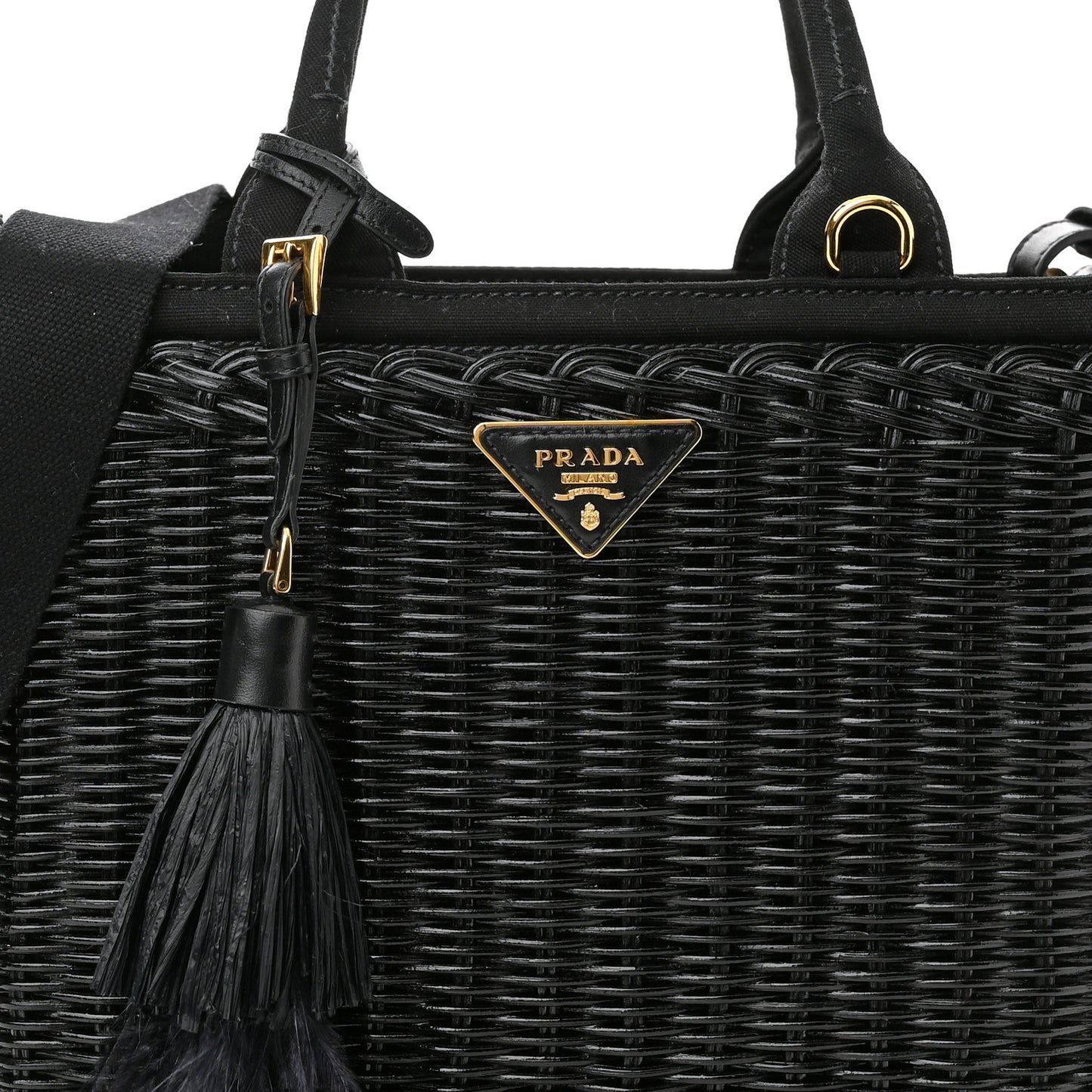 Wicker Canvas Shoulder Bag Black