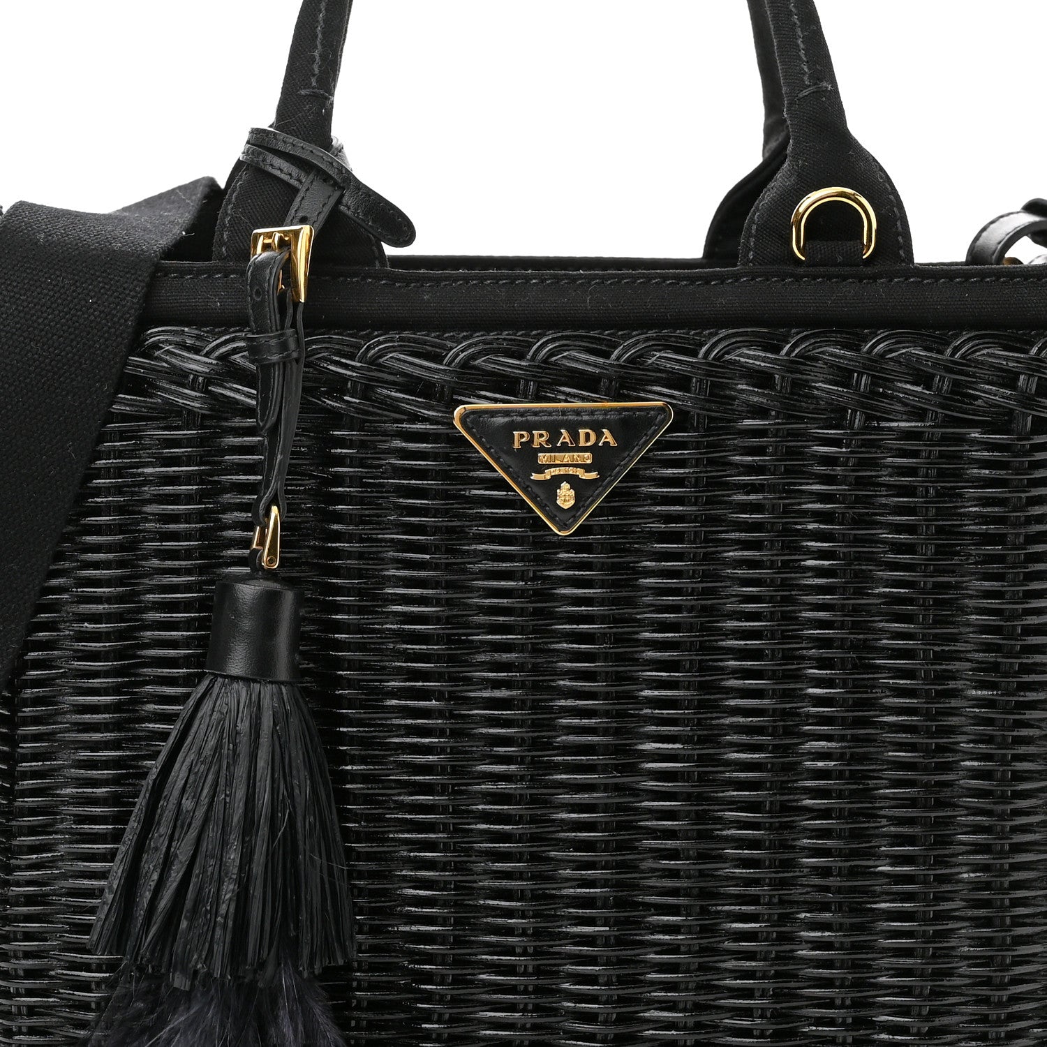 Prada Wicker Canvas Shoulder Bag Black 8 of 10