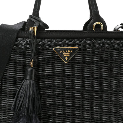 Prada Wicker Canvas Shoulder Bag Black 8 of 10