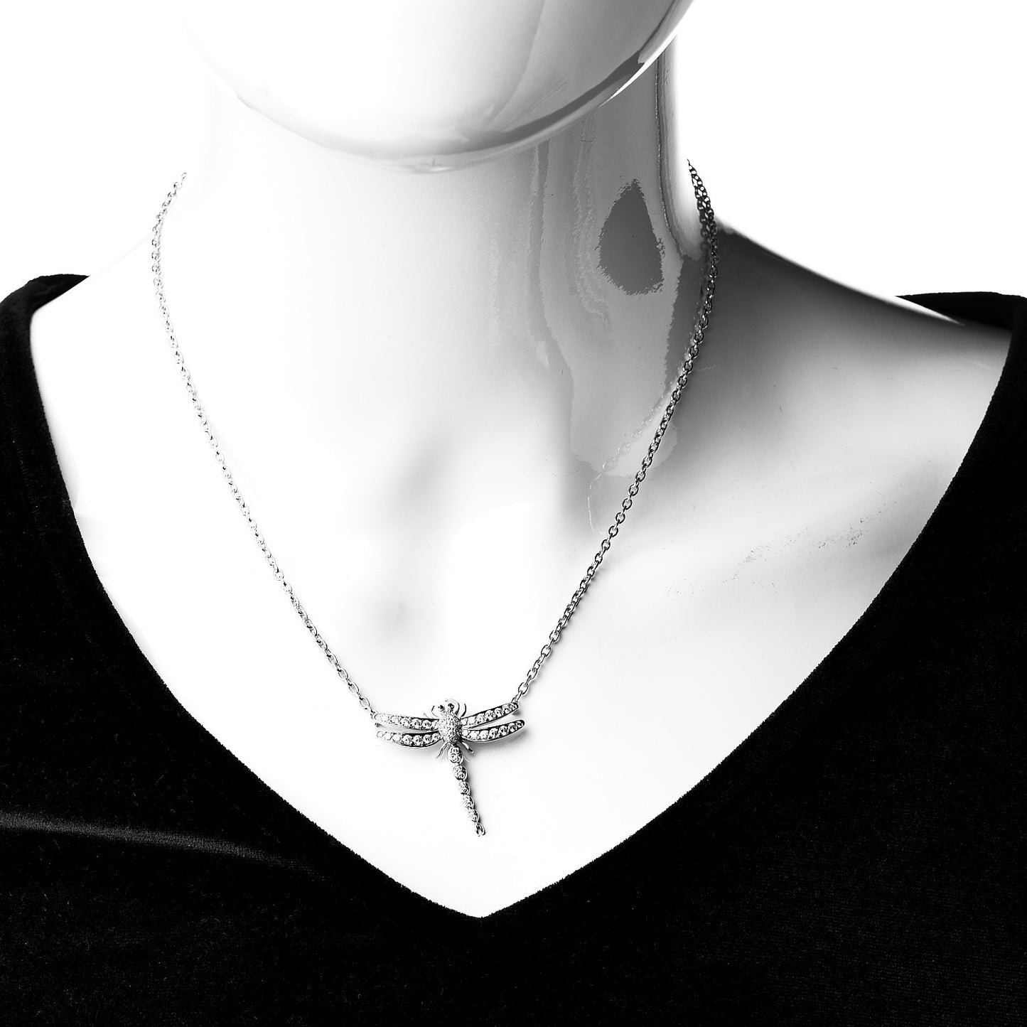 Platinum Diamond Sapphire Enchant Dragonfly Pendant Necklace