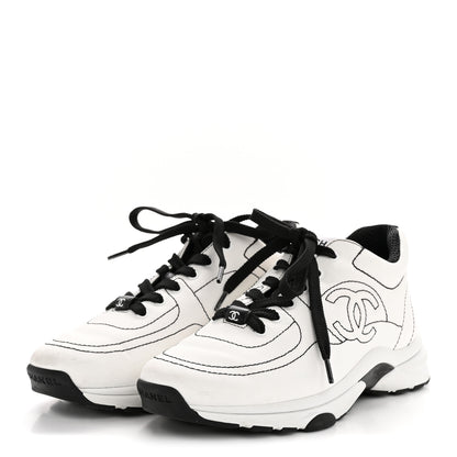 Chanel Cotton Womens CC Sneakers 38 White Black 4 of 10