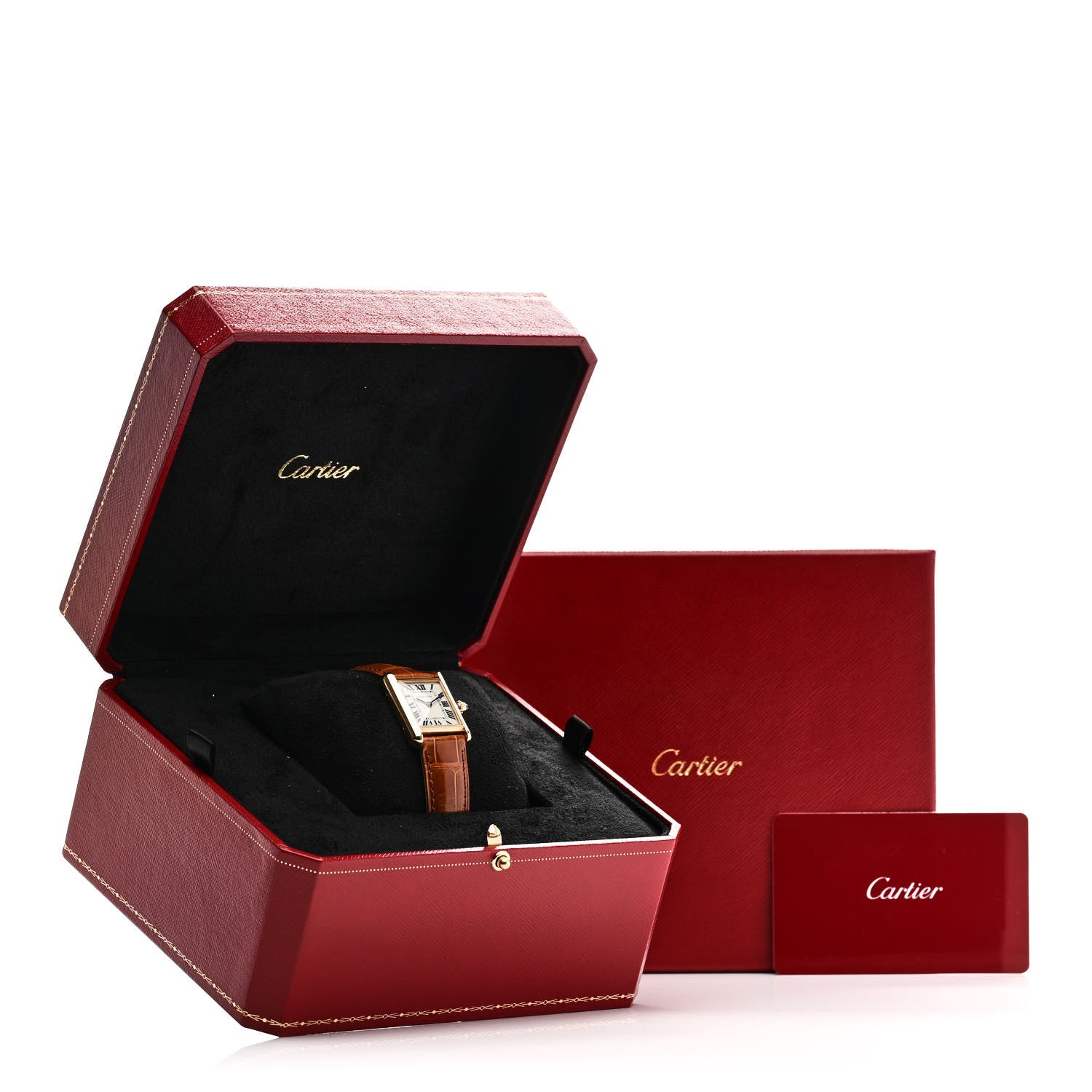 Cartier 18K Yellow Gold Alligator 22mm Tank Louis Quartz Watch Brown 5 of 5