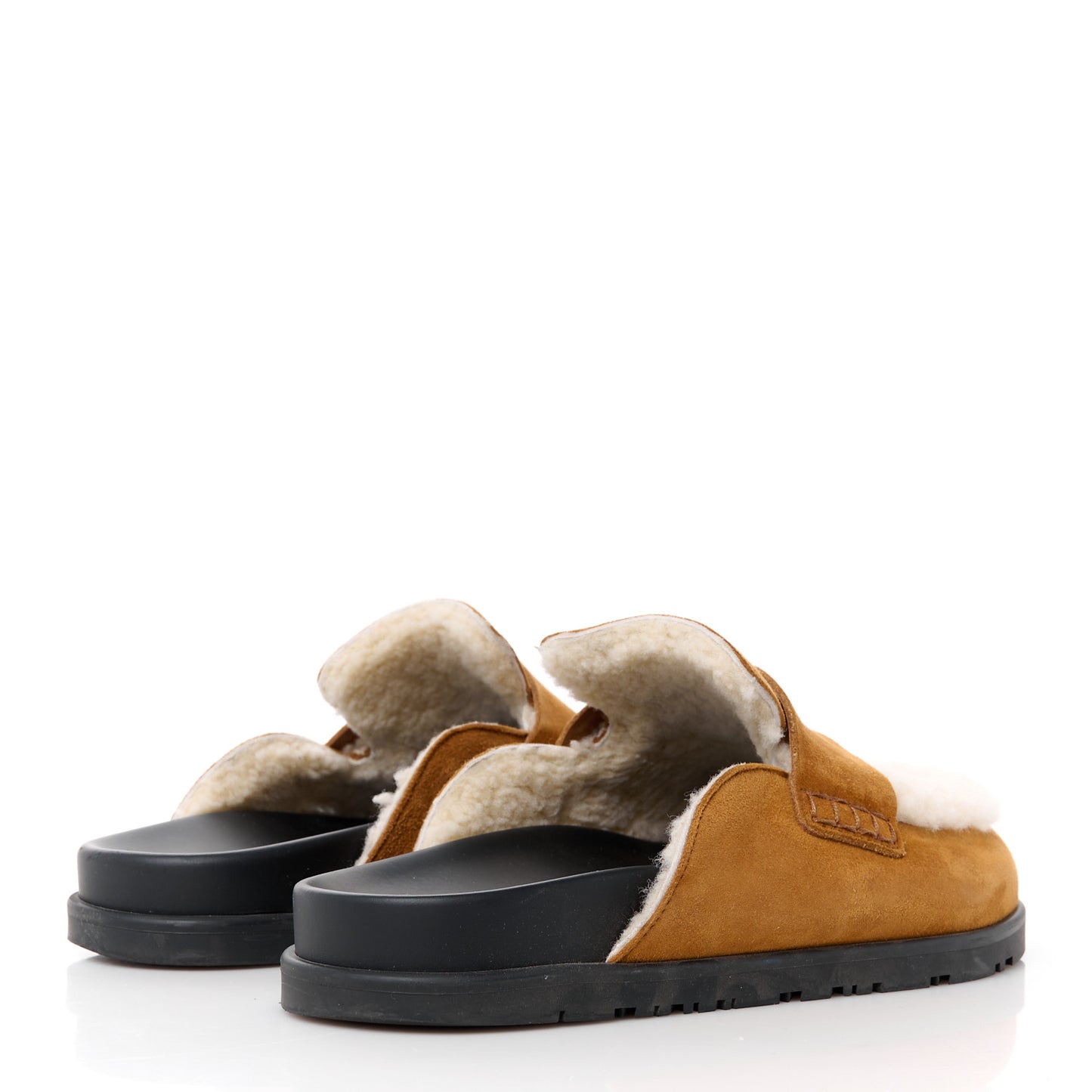 Suede Goatskin Shearling Go Mules 37.5 Beige Kraft Ecru