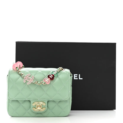 Chanel Lambskin Resin Quilted Mini Heart Square Flap Light Green 11 of 11