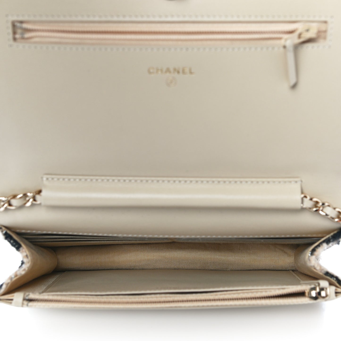 Tweed Shearling Quilted Chanel Wallet On Chain WOC and Coin Purse Beige Black
