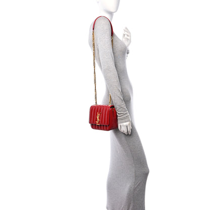 Saint Laurent Patent Matelasse Monogram Small Vicky Chain Bag Red 2 of 11