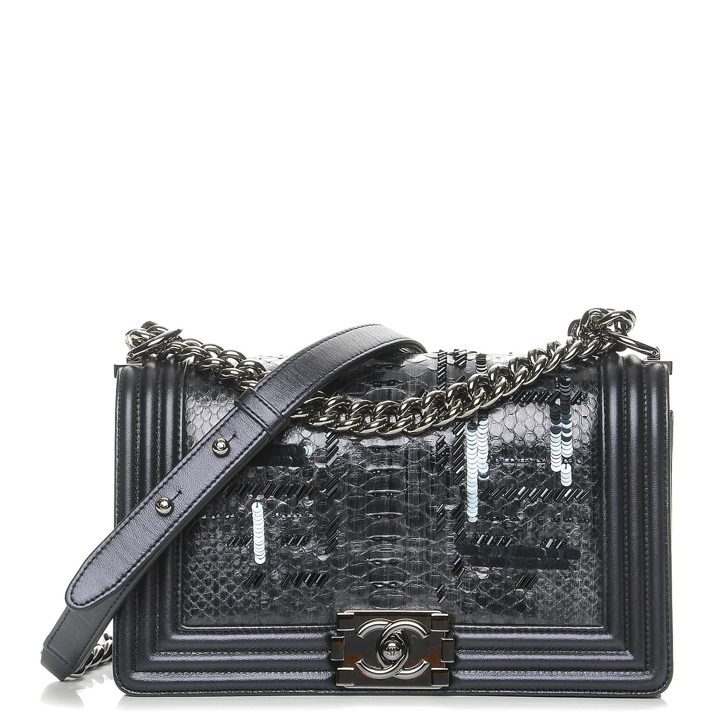 Embellished Python Medium Boy Flap Dark Purple