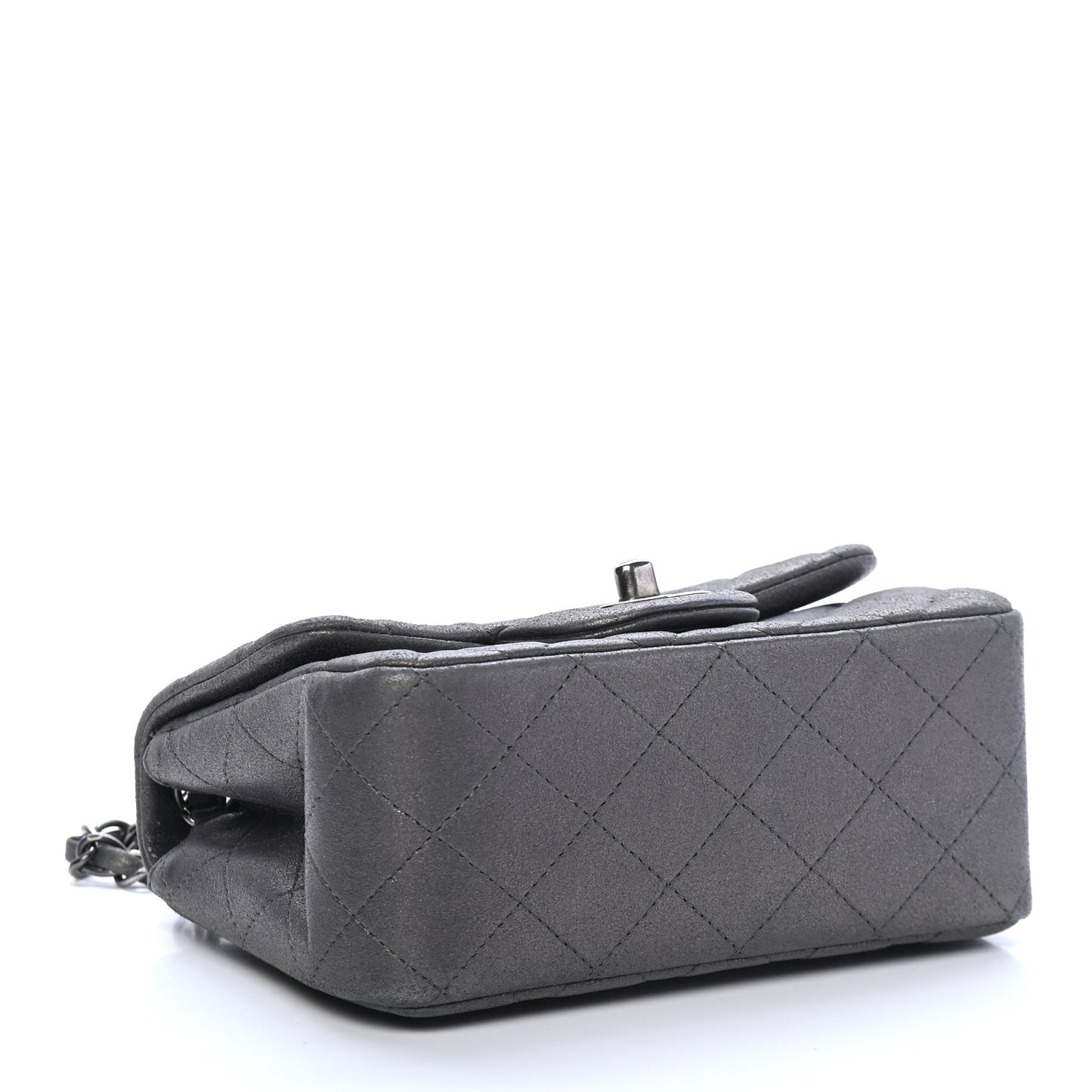 Metallic Goatskin Quilted Mini Square Flap Charcoal Grey