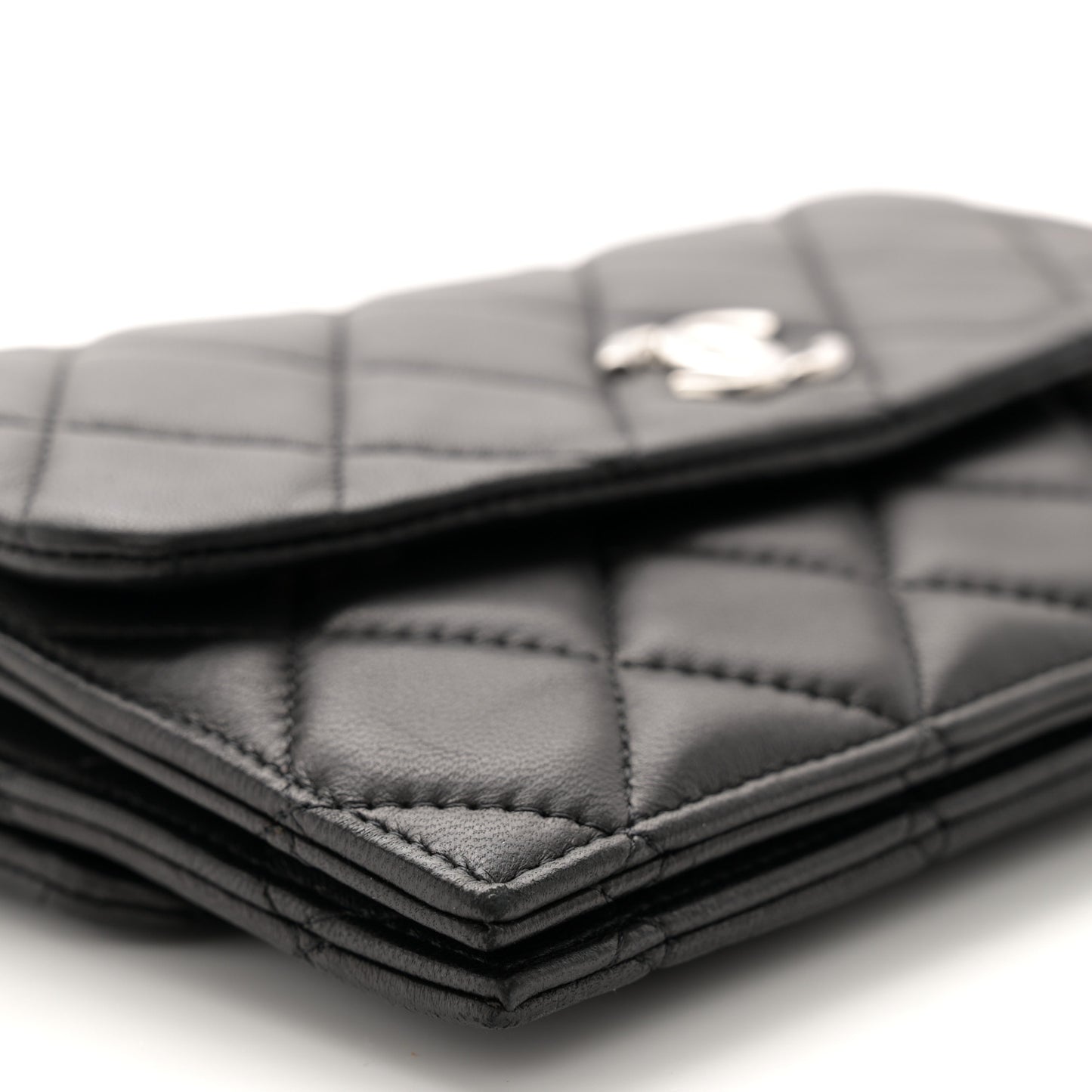 Lambskin Quilted Double Sided Wallet On Chain WOC Black