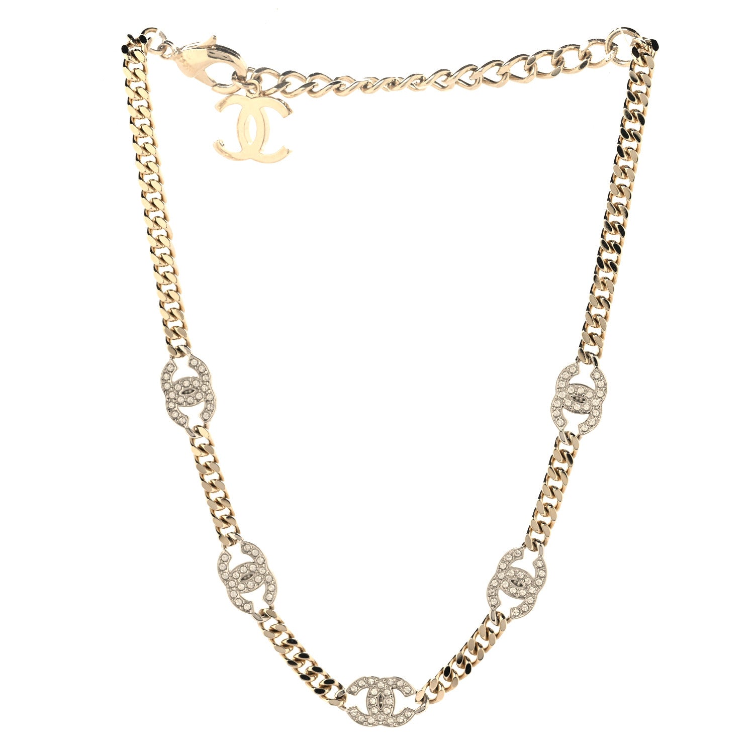 Chanel Crystal Chain CC Choker Gold Silver 3 of 5