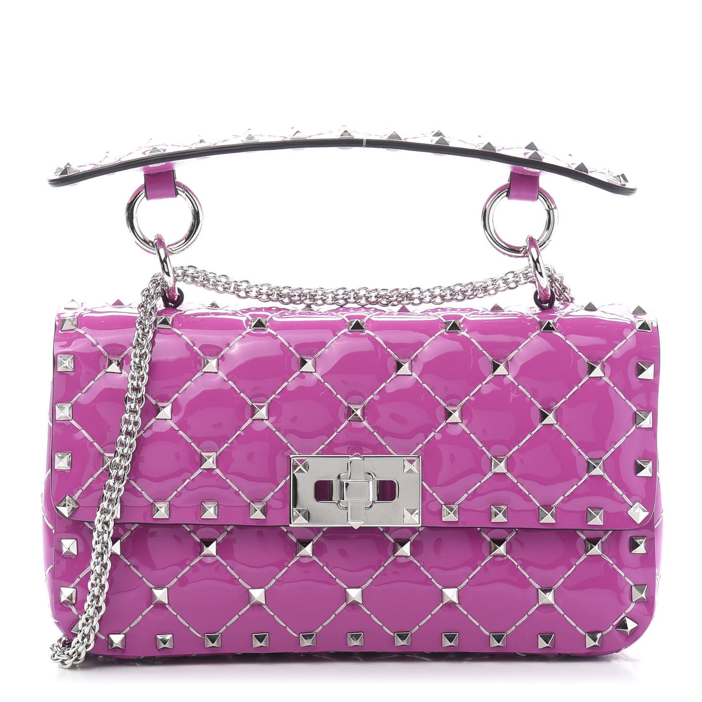 Patent Small Rockstud Spike Shoulder Bag Radiant Orchid