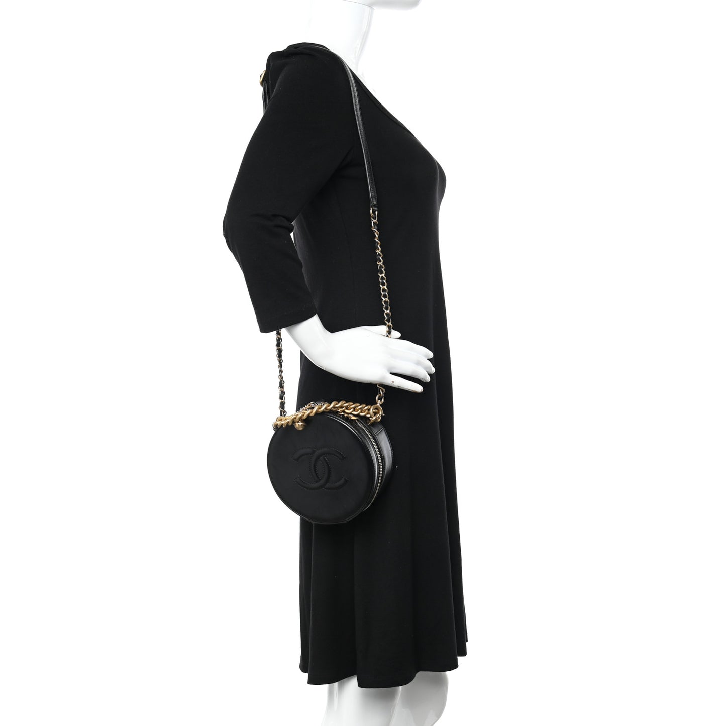 Glazed Calfskin Round As Earth Evening Bag Black