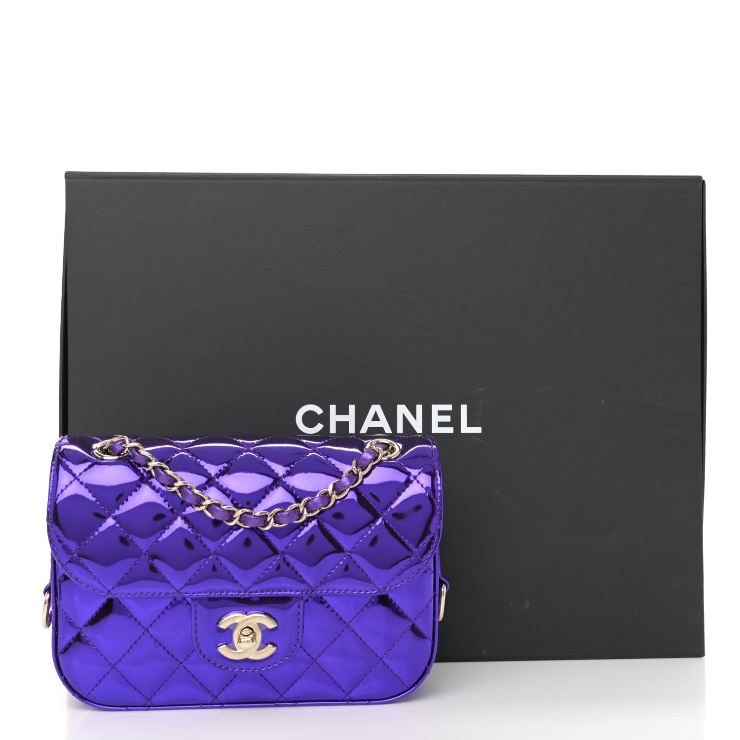 Chanel Mirror Calfskin Metallic Calfskin Quilted Hollywood Boulevard Mini Flap With Star Coin Purse Purple 12 of 12