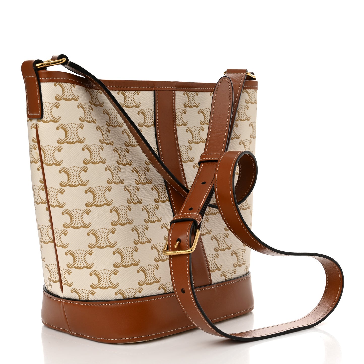 Triomphe Canvas Calfskin Small Bucket Bag White