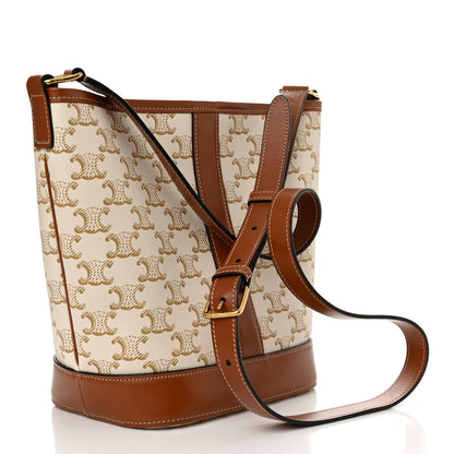 Celine Triomphe Canvas Calfskin Small Bucket Bag White 3 of 12