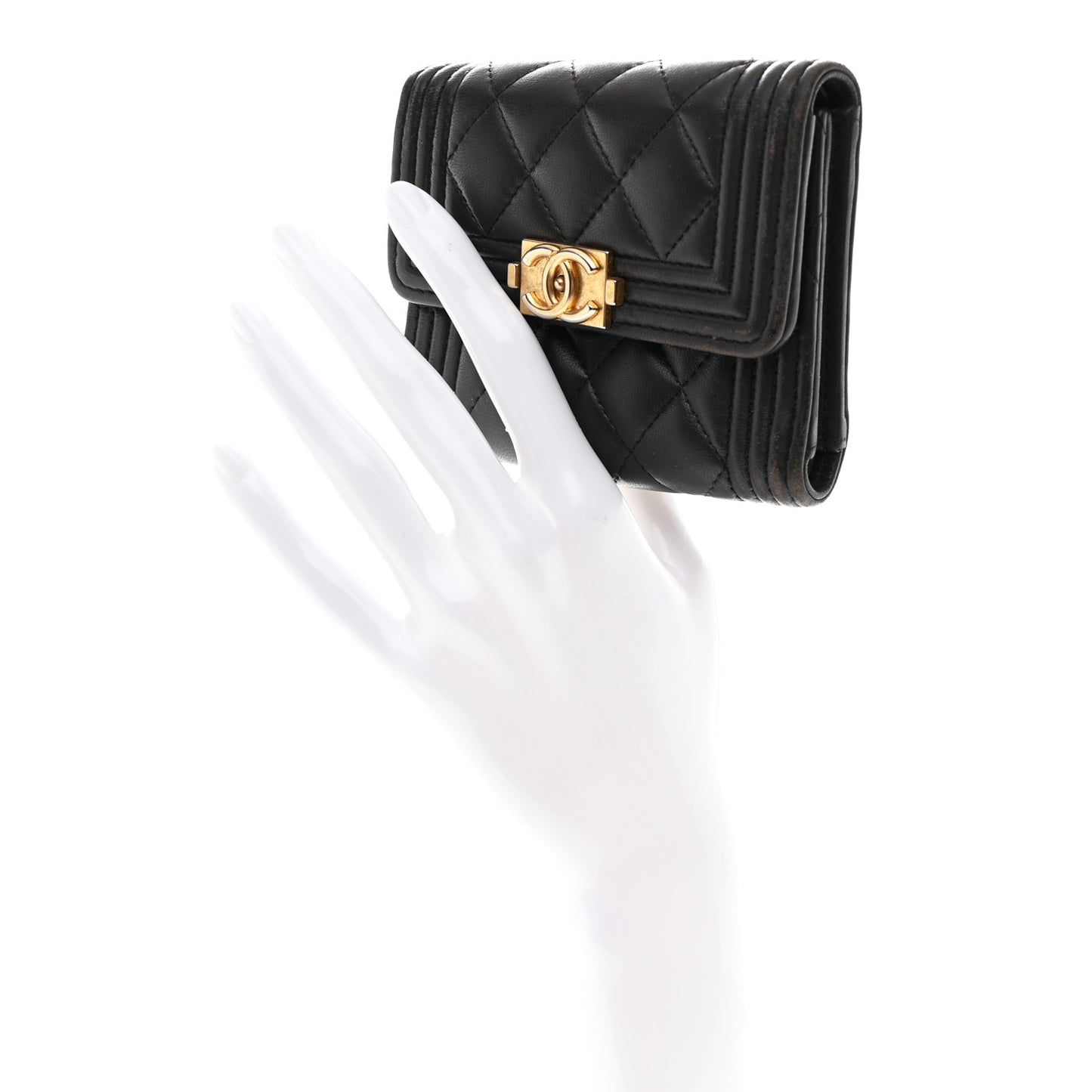 Lambskin Quilted Compact Boy Wallet Dark Grey