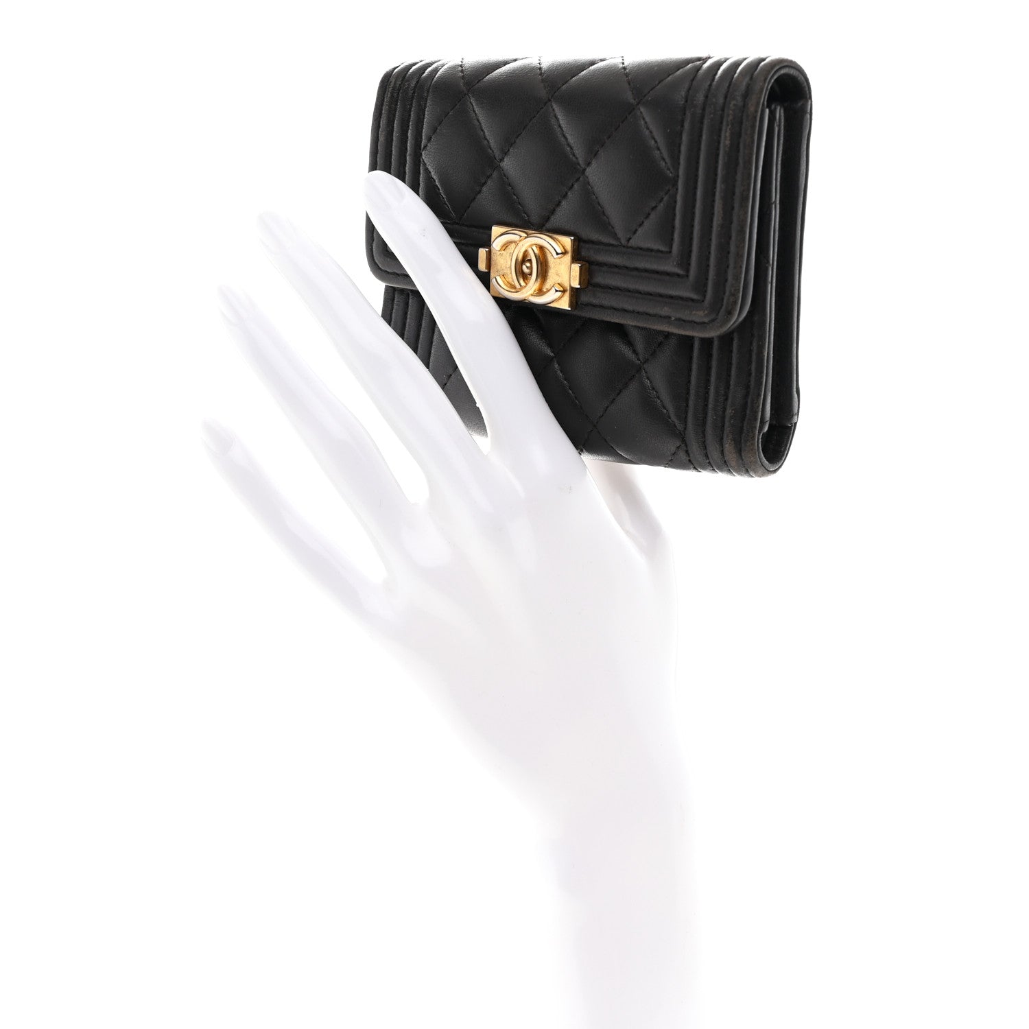 Chanel Lambskin Quilted Compact Boy Wallet Dark Grey 2 of 9