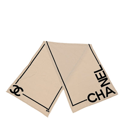 Chanel Cashmere Cotton CC Scarf Beige Black 2 of 3