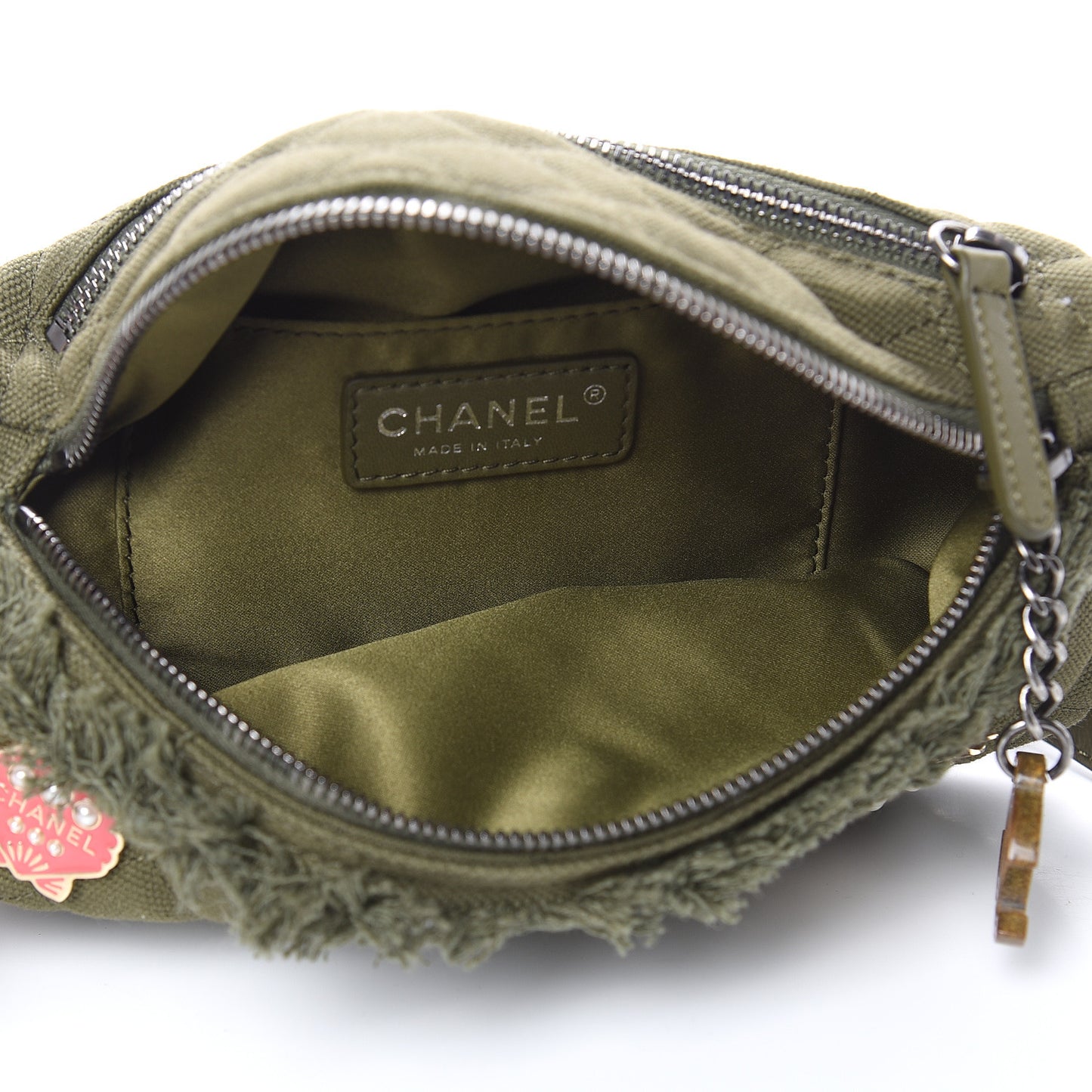 Canvas Lambskin Quilted Coco Cuba Charms Waist Bag Khaki