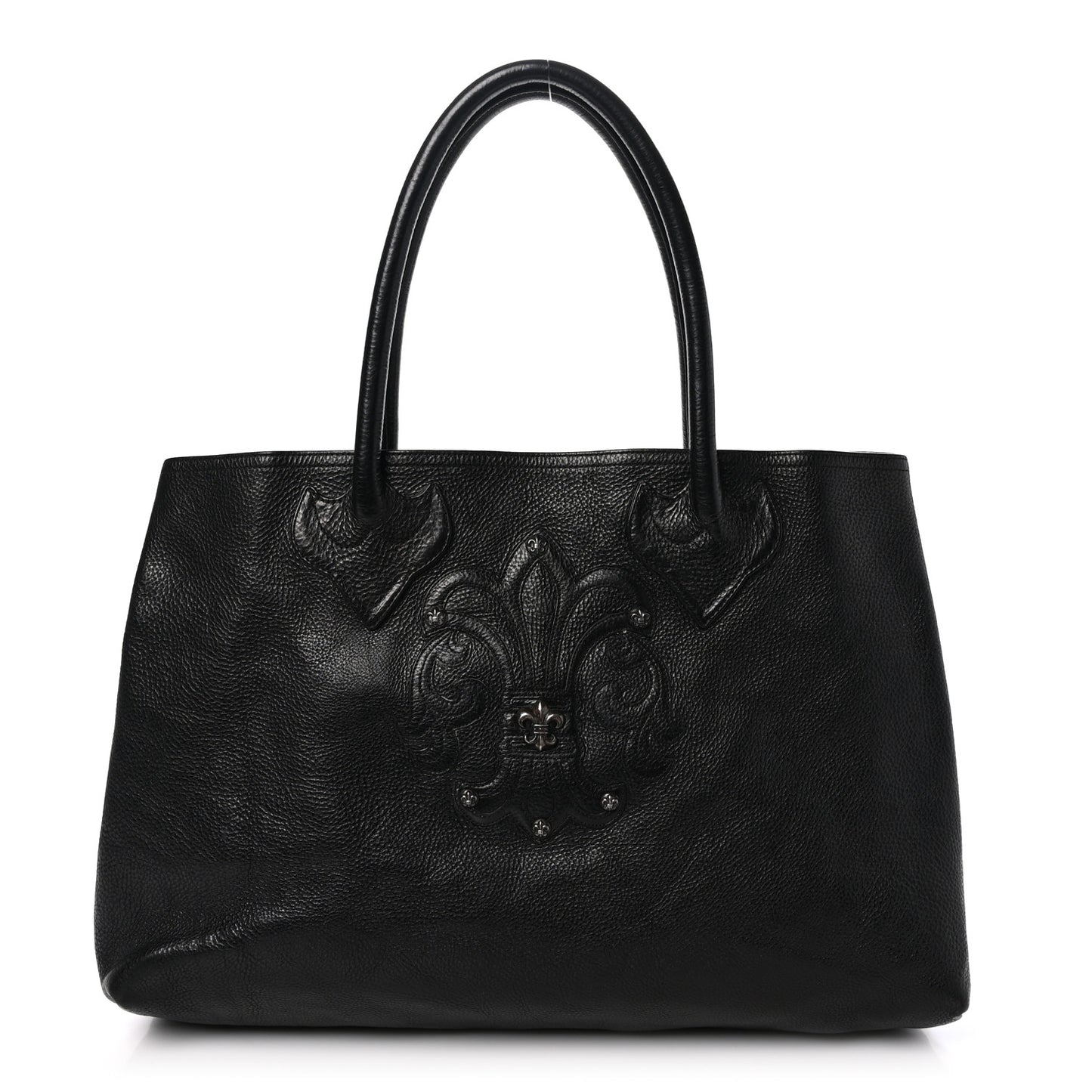 Grained Calfskin Fleur De Lis Tote Black