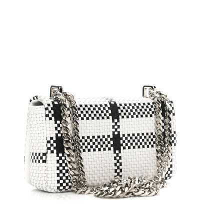 Burberry Woven Calfskin Mini Latticed Lola Bag Black White 3 of 11