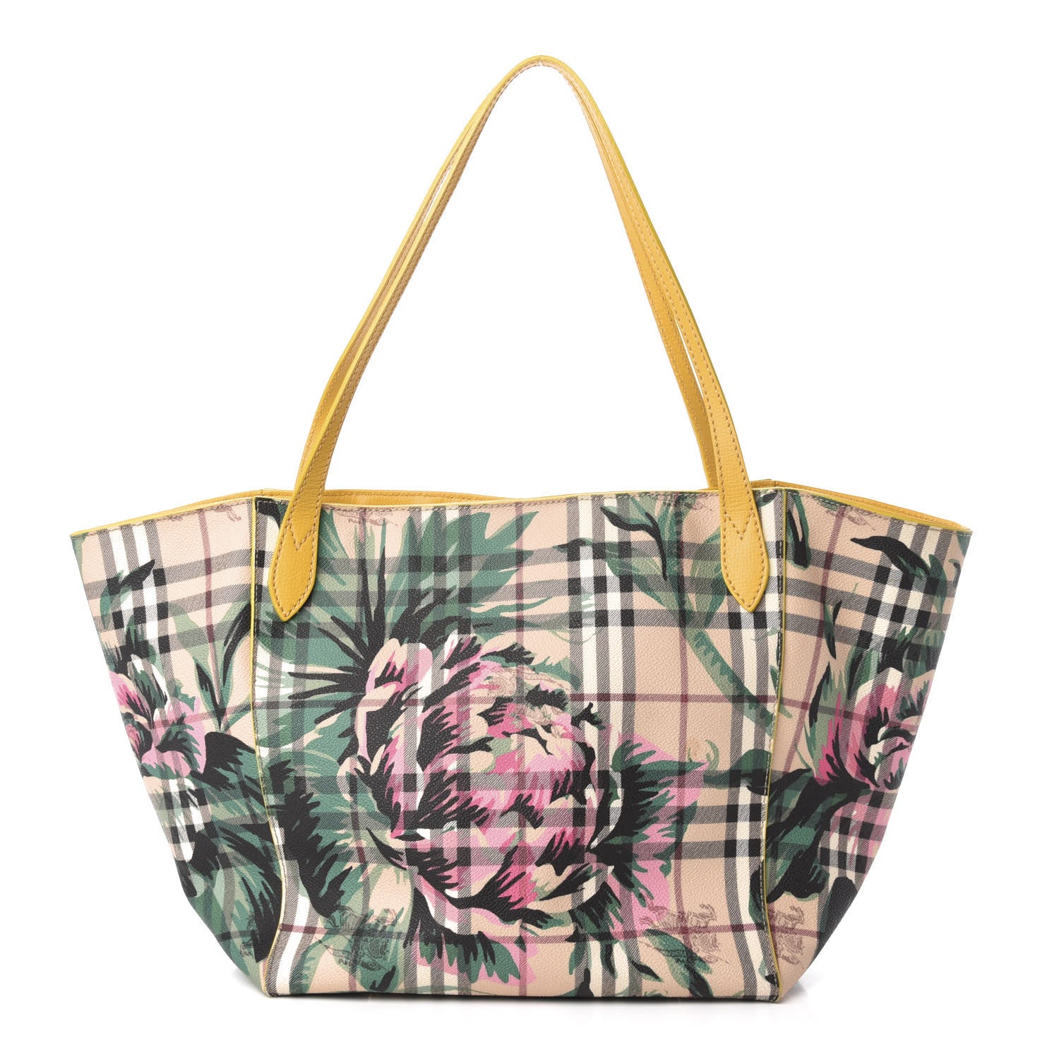 Burberry Haymarket Check Floral Print Small Canterbury Tote Yellow