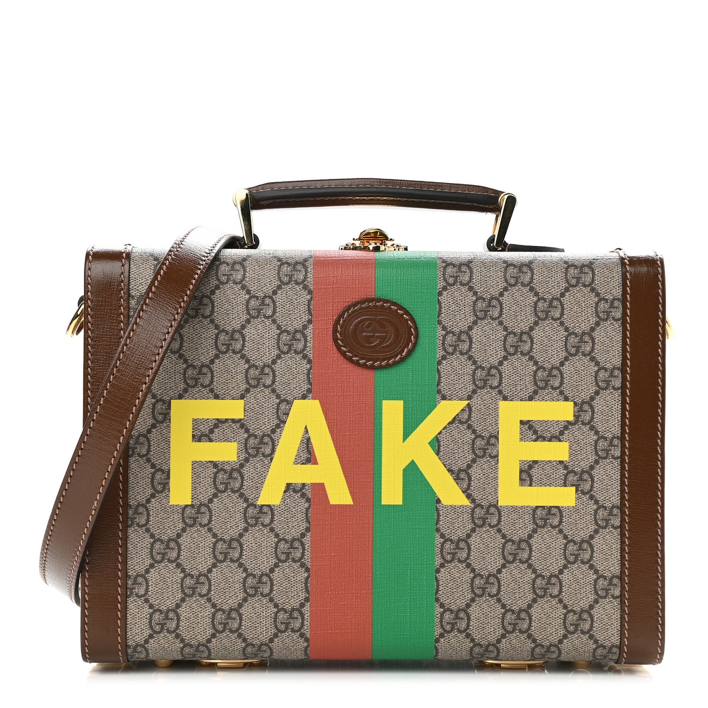 GG Supreme Monogram Azalea Calfskin Fake/Not Retro Interlocking G Beauty Case Beige Ebony Brown Sugar