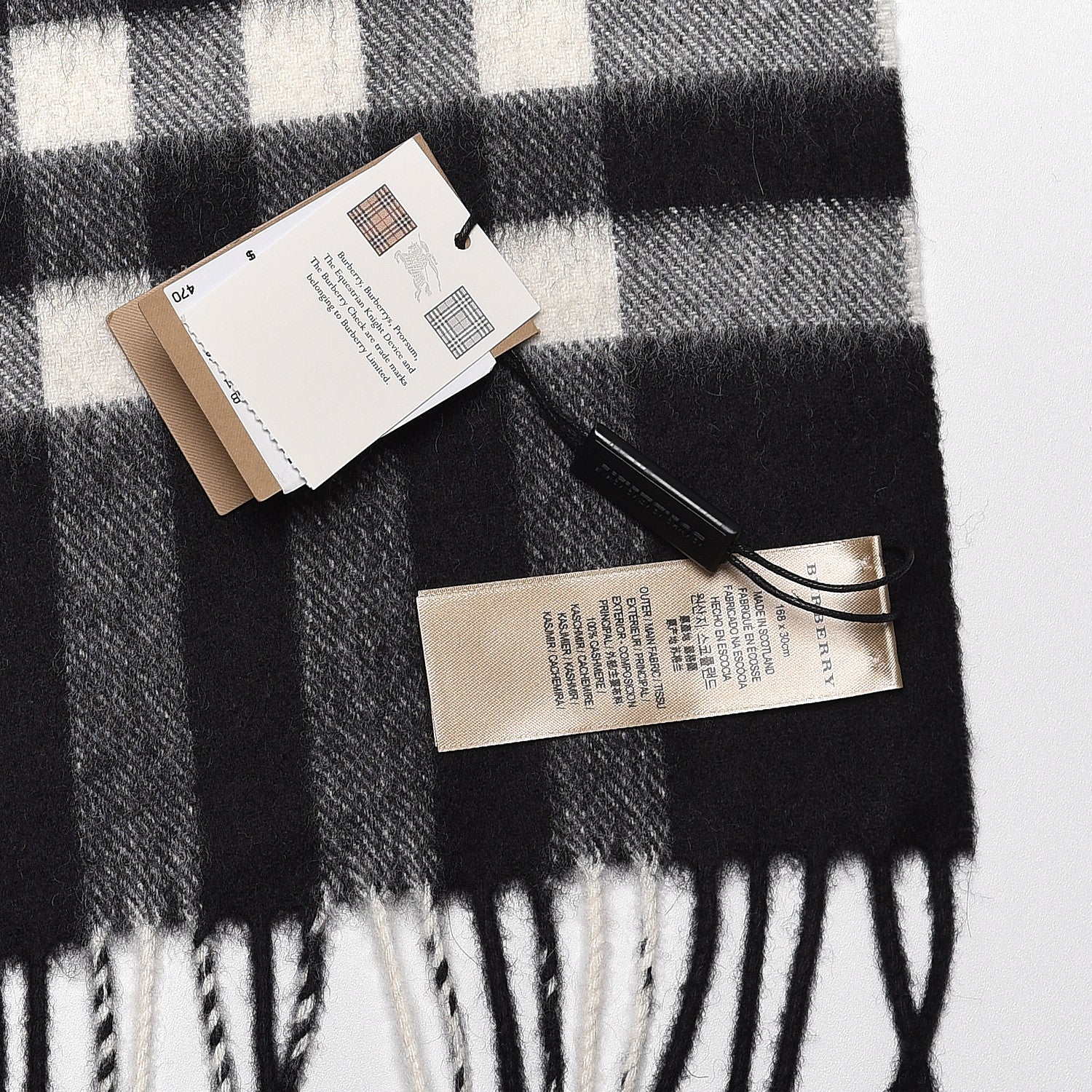 Burberry Cashmere Giant Check Fringe Scarf Black 4 of 5
