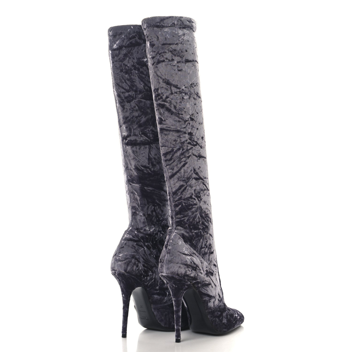 Saint Laurent Velvet Ella Knee High Boots 37 Cool Grey 4 of 7