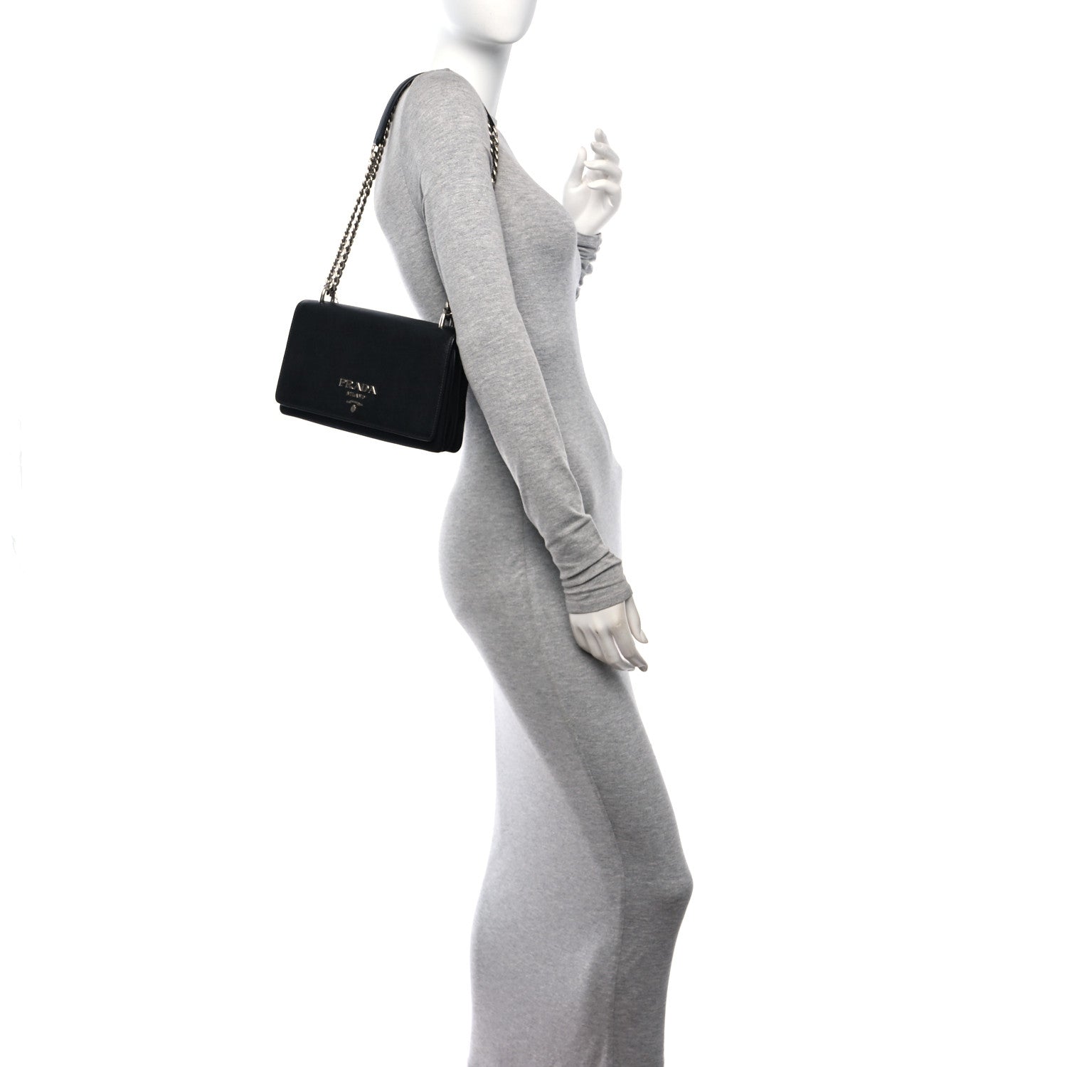 Prada Saffiano Tessuto Nylon Chain Shoulder Bag Black 3 of 10