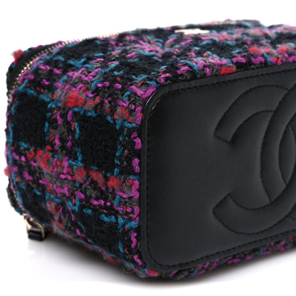 Chanel Tweed Quilted Small Vanity Case With Chain Black Purple Green Red 9 of 10