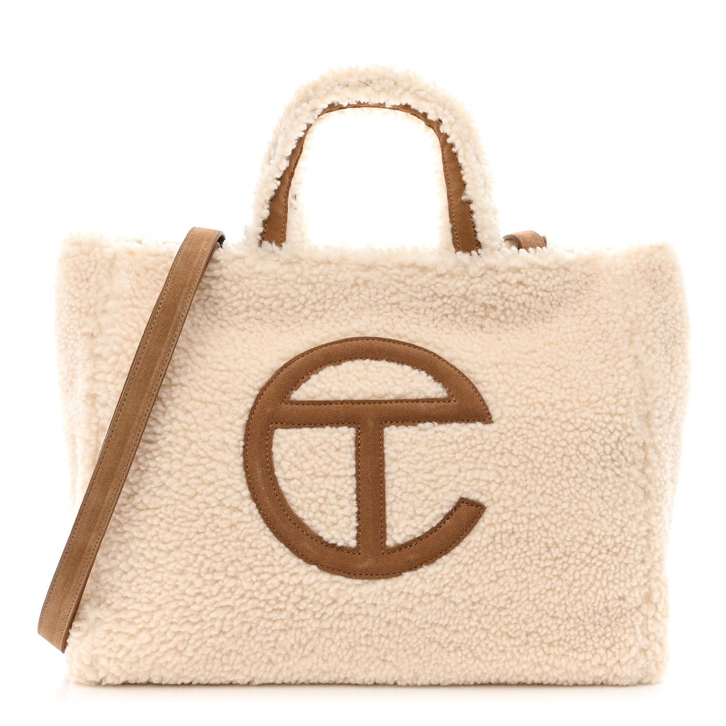 X UGG Suede Shearling Medium Shopping Bag Natural