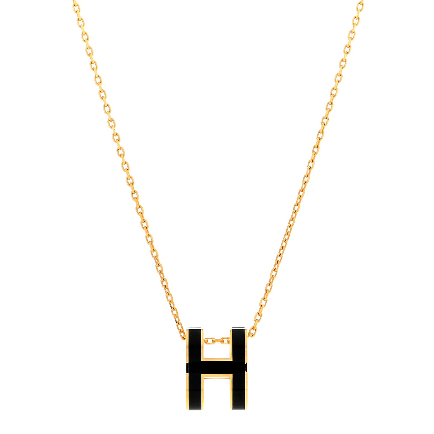Lacquered Gold Pop H Pendant Necklace Black