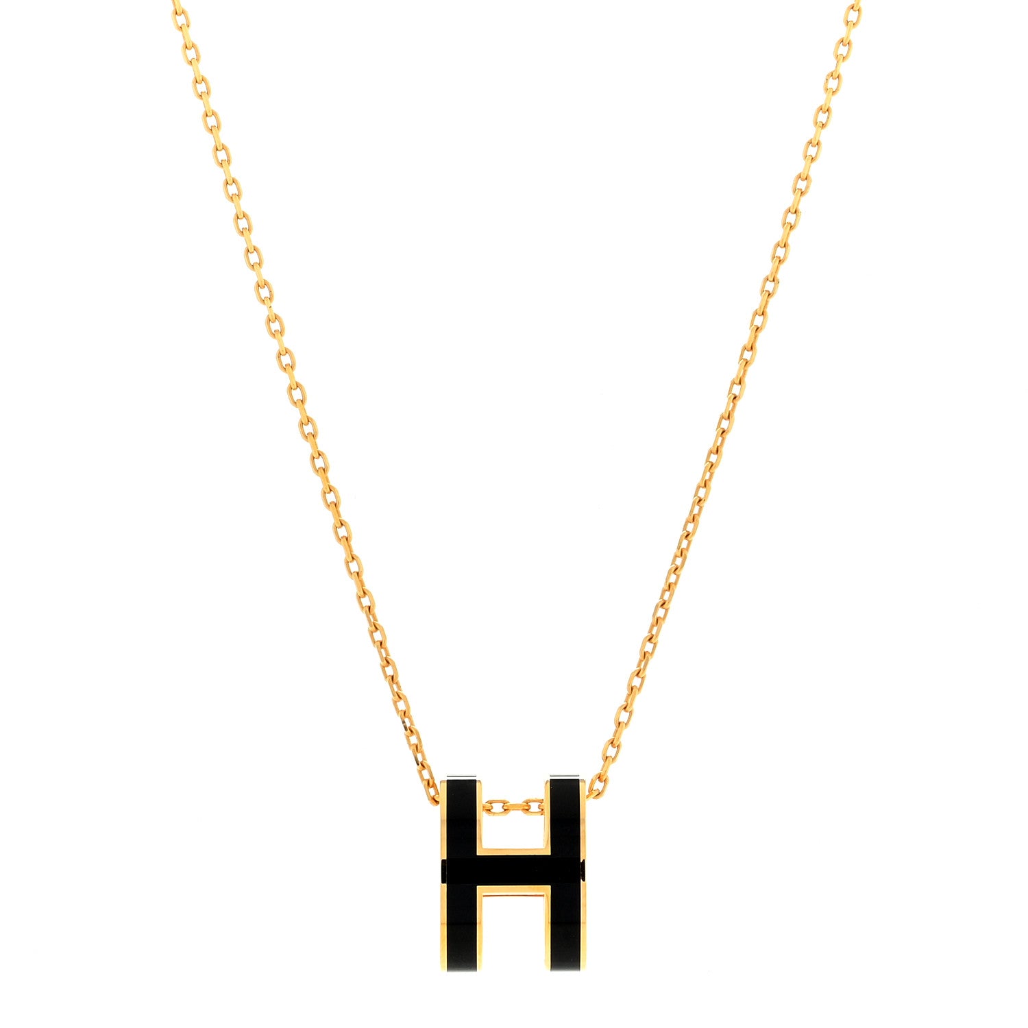 Hermes Lacquered Gold Pop H Pendant Necklace Black 1 of 5
