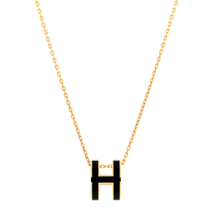 Hermes Lacquered Gold Pop H Pendant Necklace Black 1 of 5
