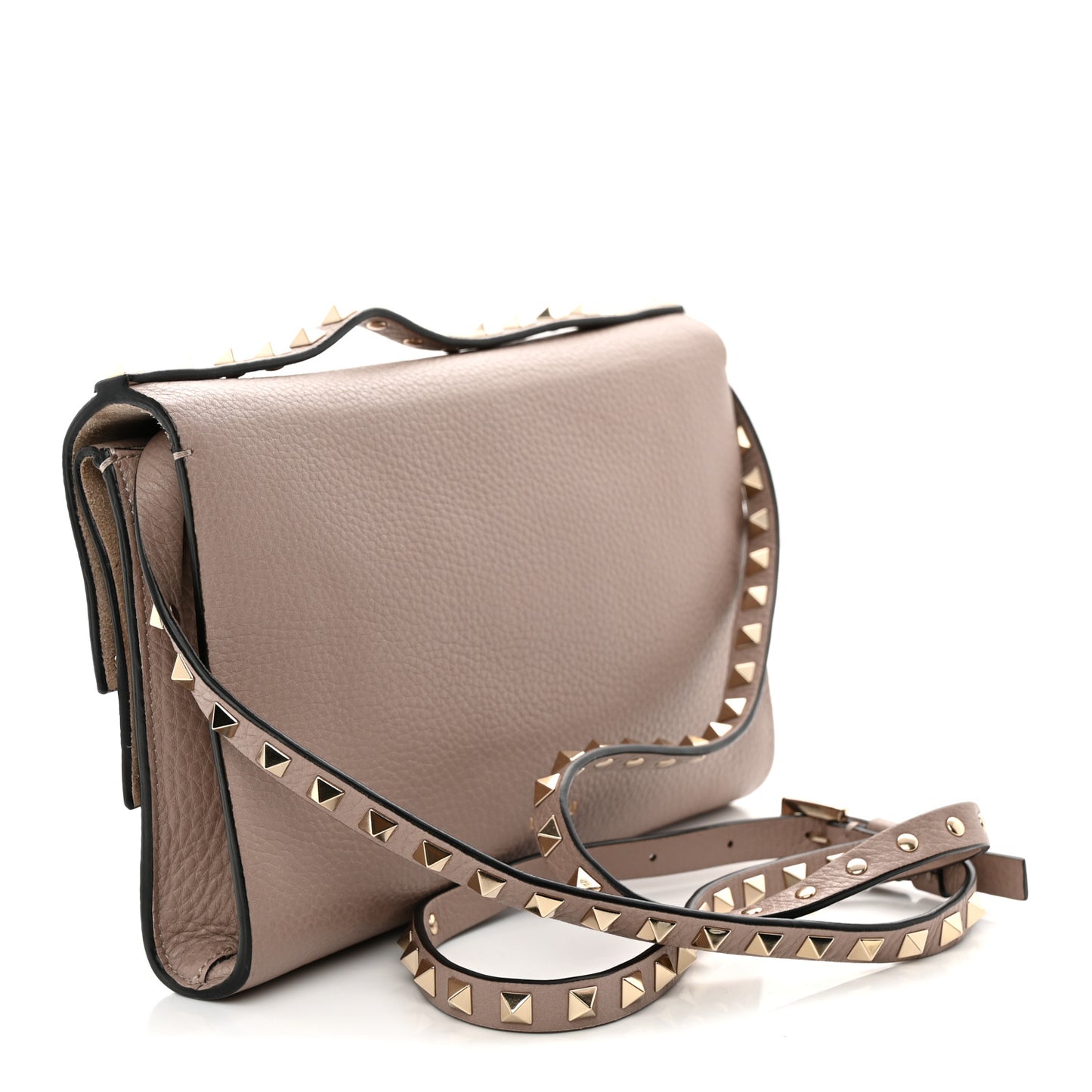 Grainy Calfskin Rockstud Double Flap Crossbody Bag Poudre