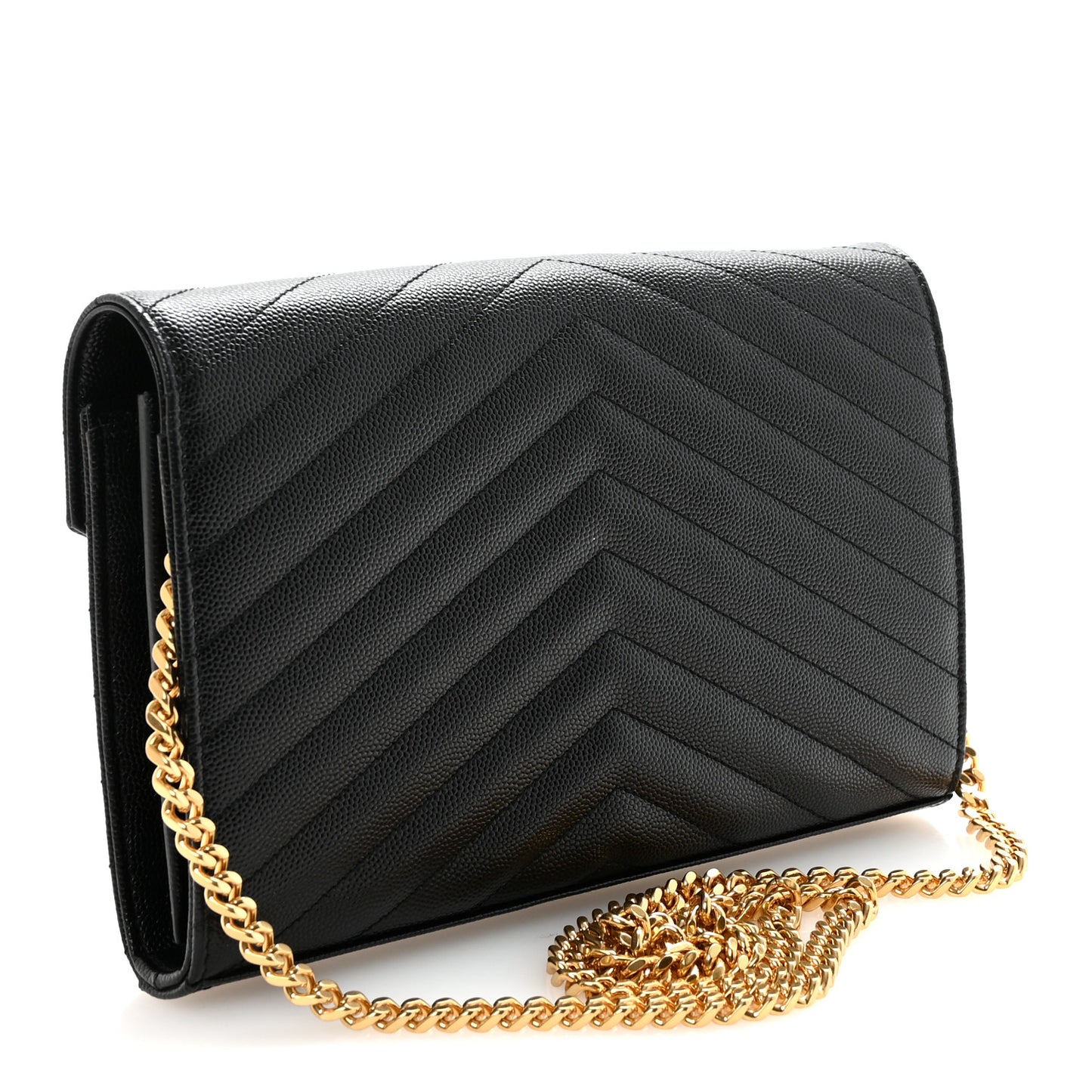 Grain De Poudre Matelasse Chevron Monogram Chain Wallet Black