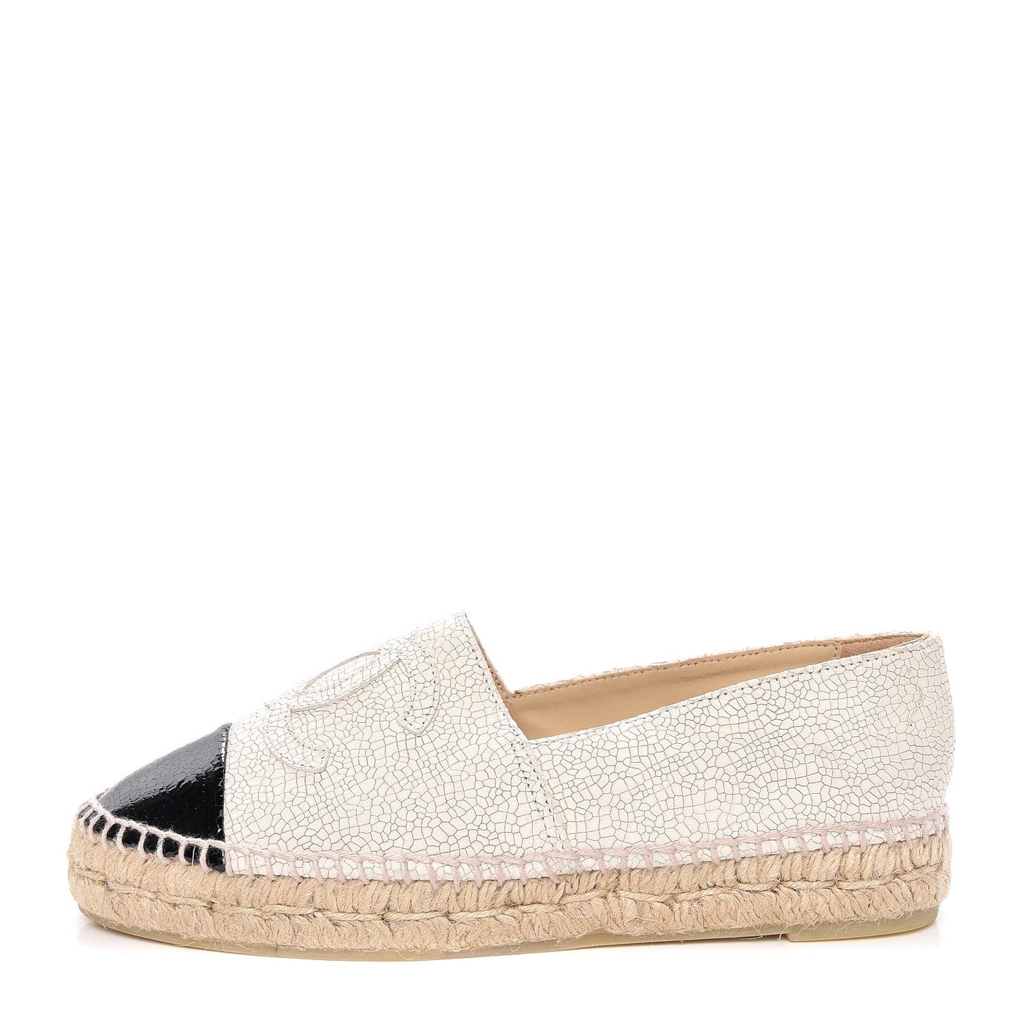 Crackled Calfskin Espadrilles 38 Beige Black