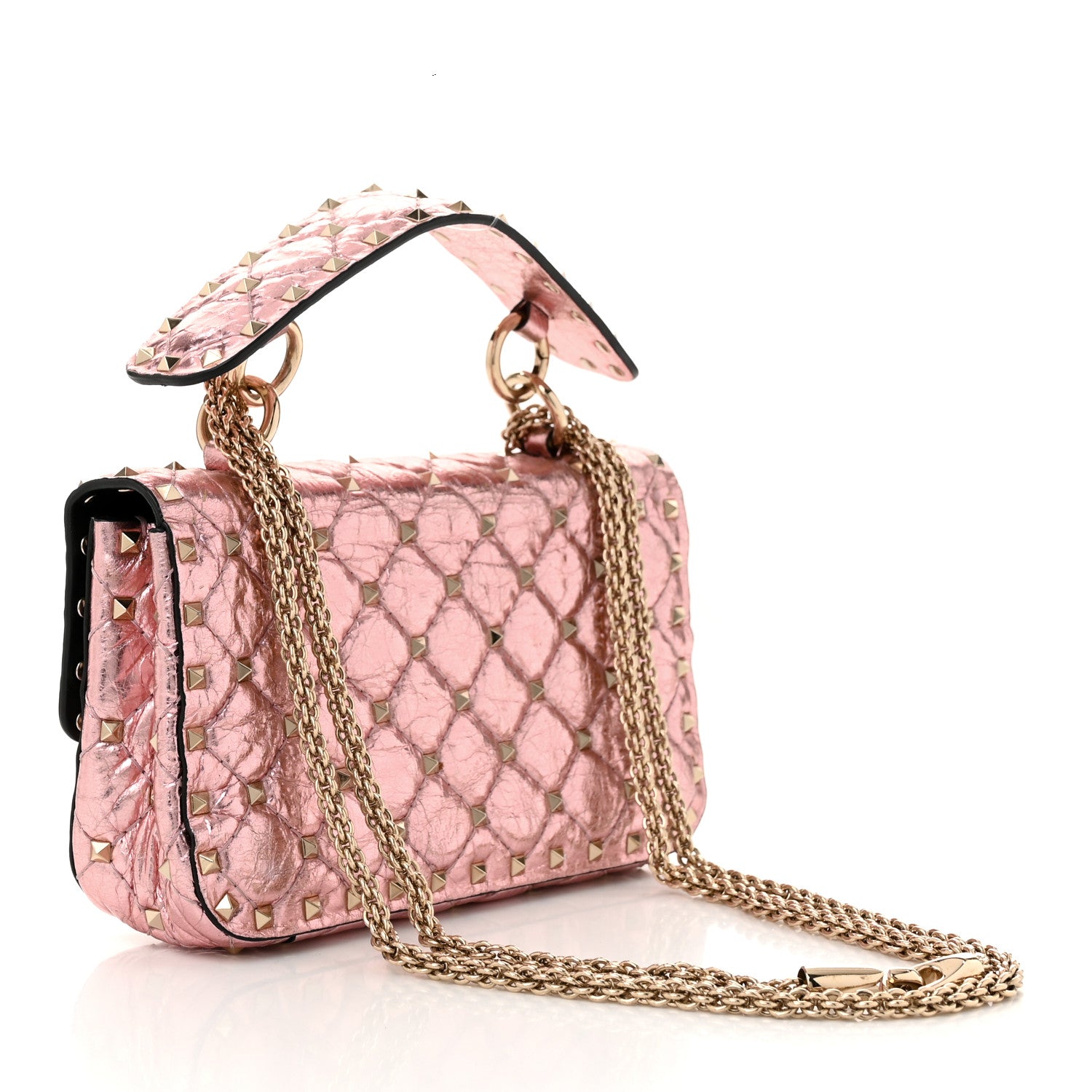 Valentino Garavani Metallic Wrinkled Lambskin Small Rockstud Spike Shoulder Bag Lipstick 3 of 10