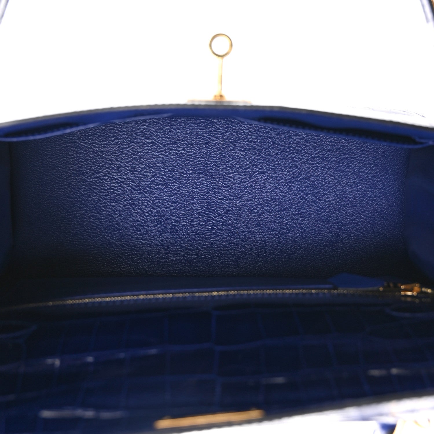 Hermes Shiny Niloticus Crocodile Kelly Sellier 28 Bleu Electrique 5 of 10