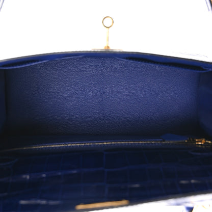 Hermes Shiny Niloticus Crocodile Kelly Sellier 28 Bleu Electrique 5 of 10