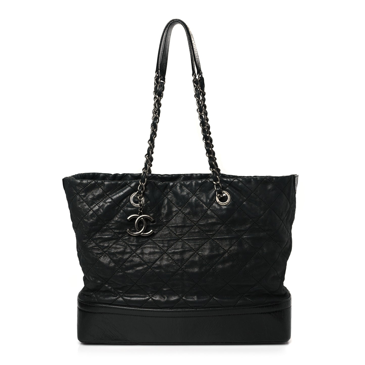 Iridescent Calfskin Quilted Large VIP Tote Black
