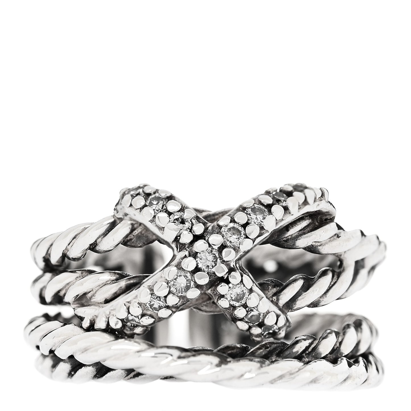 Sterling Silver Diamond 10mm X Crossover Ring 50 5.25
