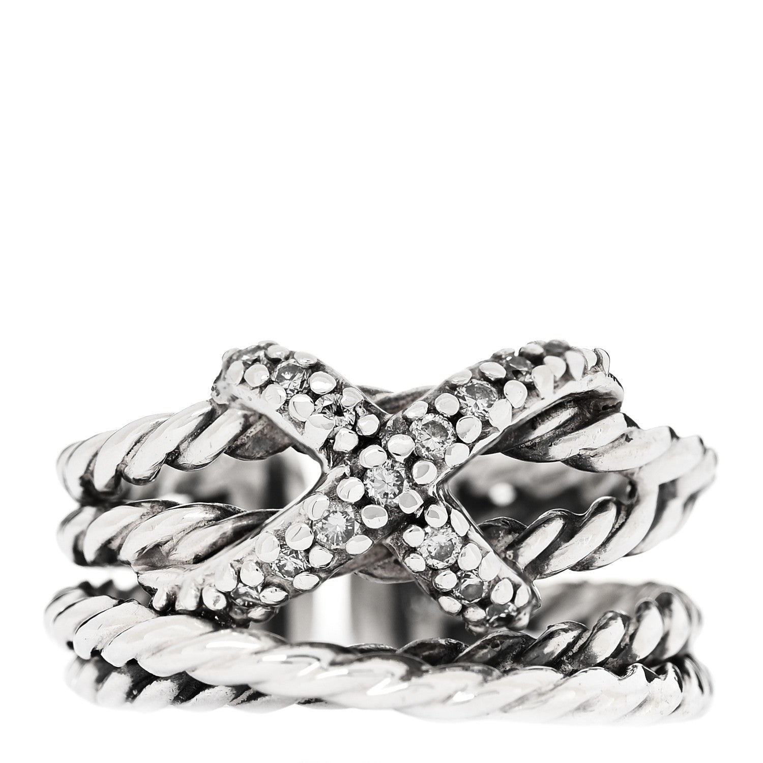 David Yurman Sterling Silver Diamond 10mm X Crossover Ring 50 5.25 1 of 4