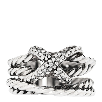 David Yurman Sterling Silver Diamond 10mm X Crossover Ring 50 5.25 1 of 4