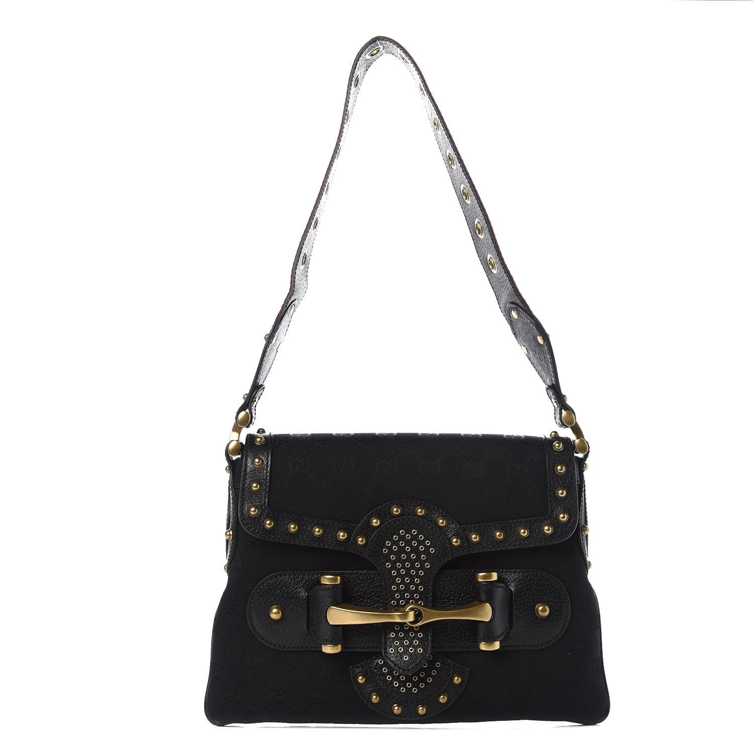 Gucci Monogram Studded Pelham Runway Flap Black 1 of 7