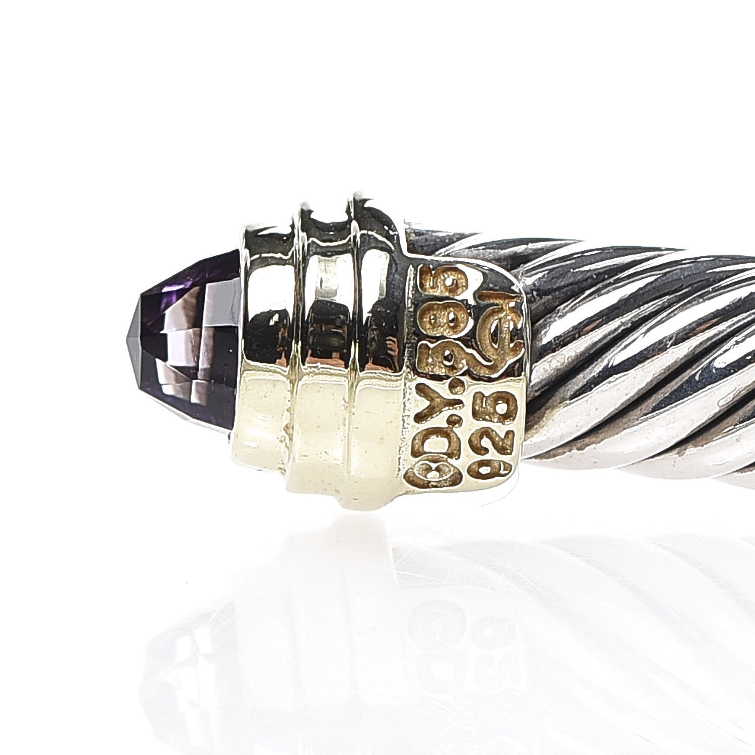 David Yurman Sterling Silver 14K Yellow Gold Amethyst 5mm Cable Classics Petite Color Bracelet 5 of 5