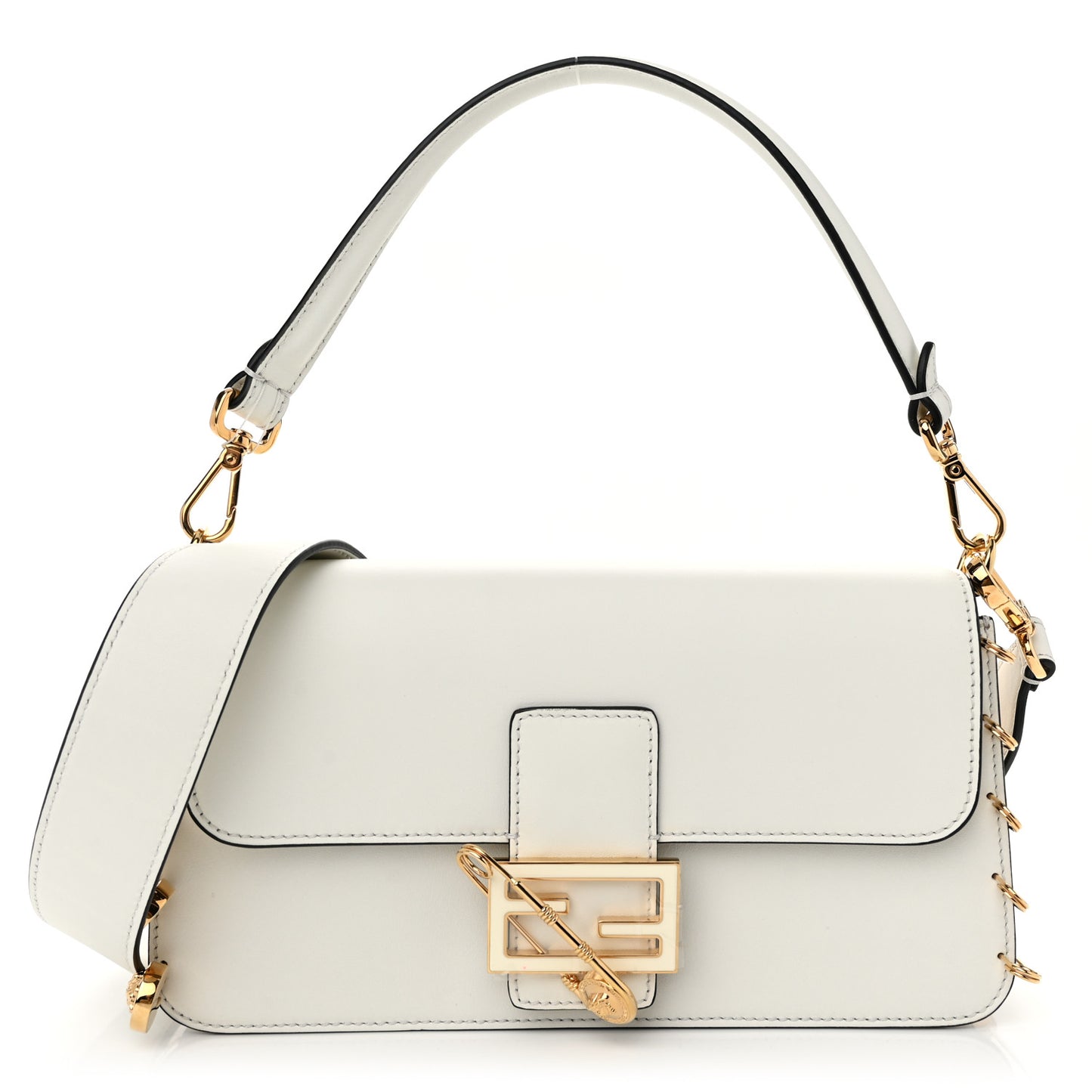 X VERSACE Vitello Seta Fendace Brooch Baguette White Ice